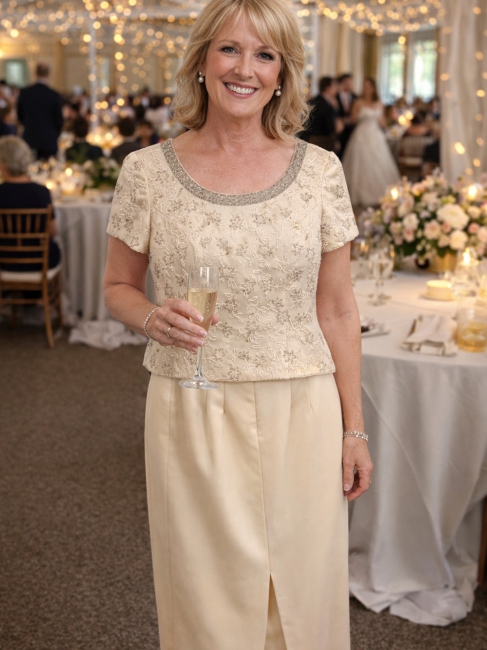 Zola Evening 2-Piece Mother of the Bride Dress – Champagne Embroidered – Size 10